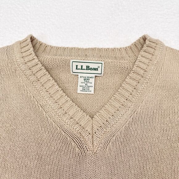 Vintage LL Bean Sweater Mens Size XL Tall Tan V Neck Pullover Knit Casual - Picture 4 of 9